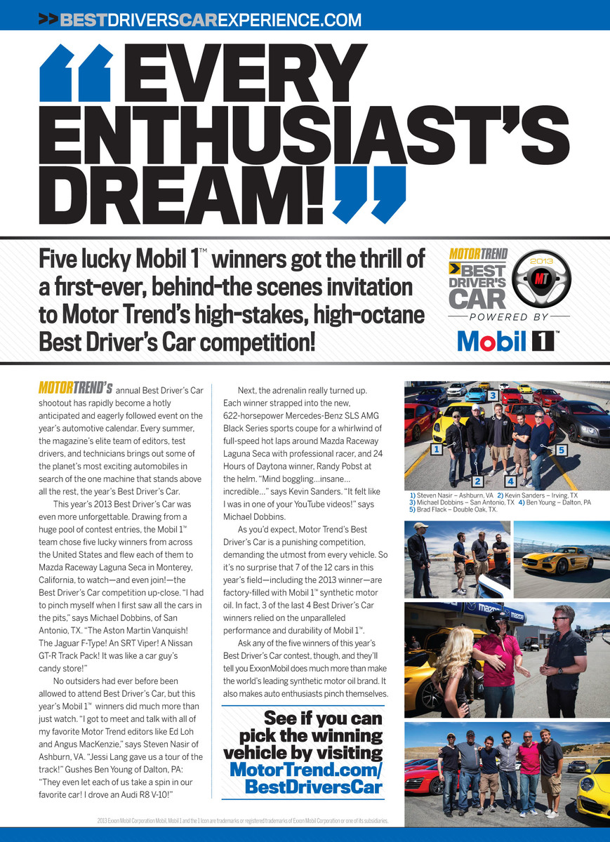 Winners of the Best Driver's Car tell readers their experience in custom advertorial that ran in Motor Trend magazine.