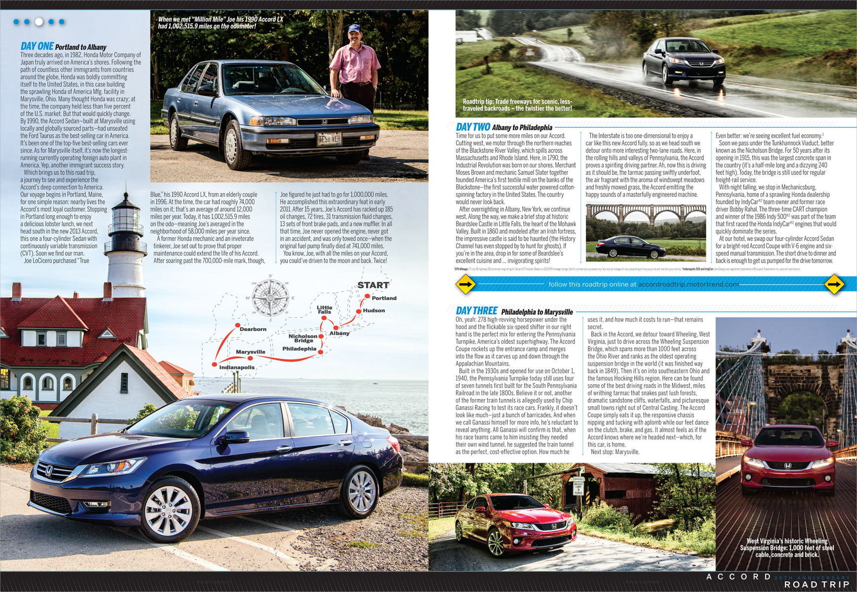 Inside spread of Honda Road Trip advertorial. Worked with Honda agency and VP of Digital at Source Interlink to piece the advertorial together. 